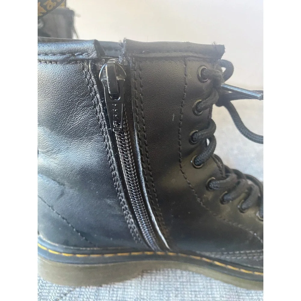 Kids Dr Martens Black Leather Lace Up Zip Boots Size 2 UK 3 US 34 EU